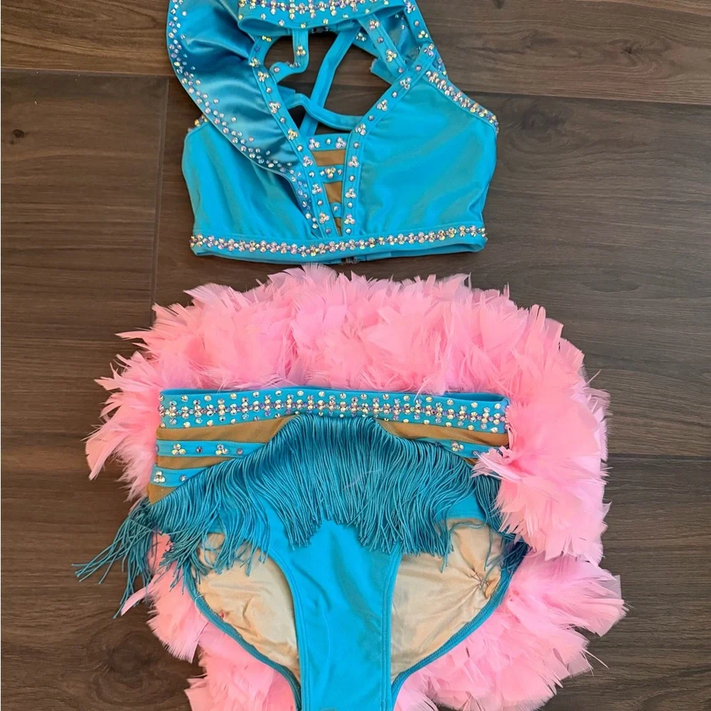 Turquoise and Pink Feathered Kids Costume Set